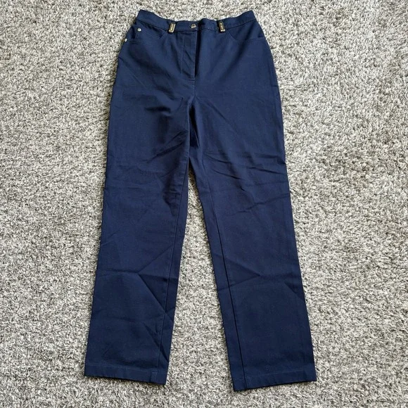 St. John Sport Navy Blue Straight Leg Trousers Size 6 - Picture 1 of 6